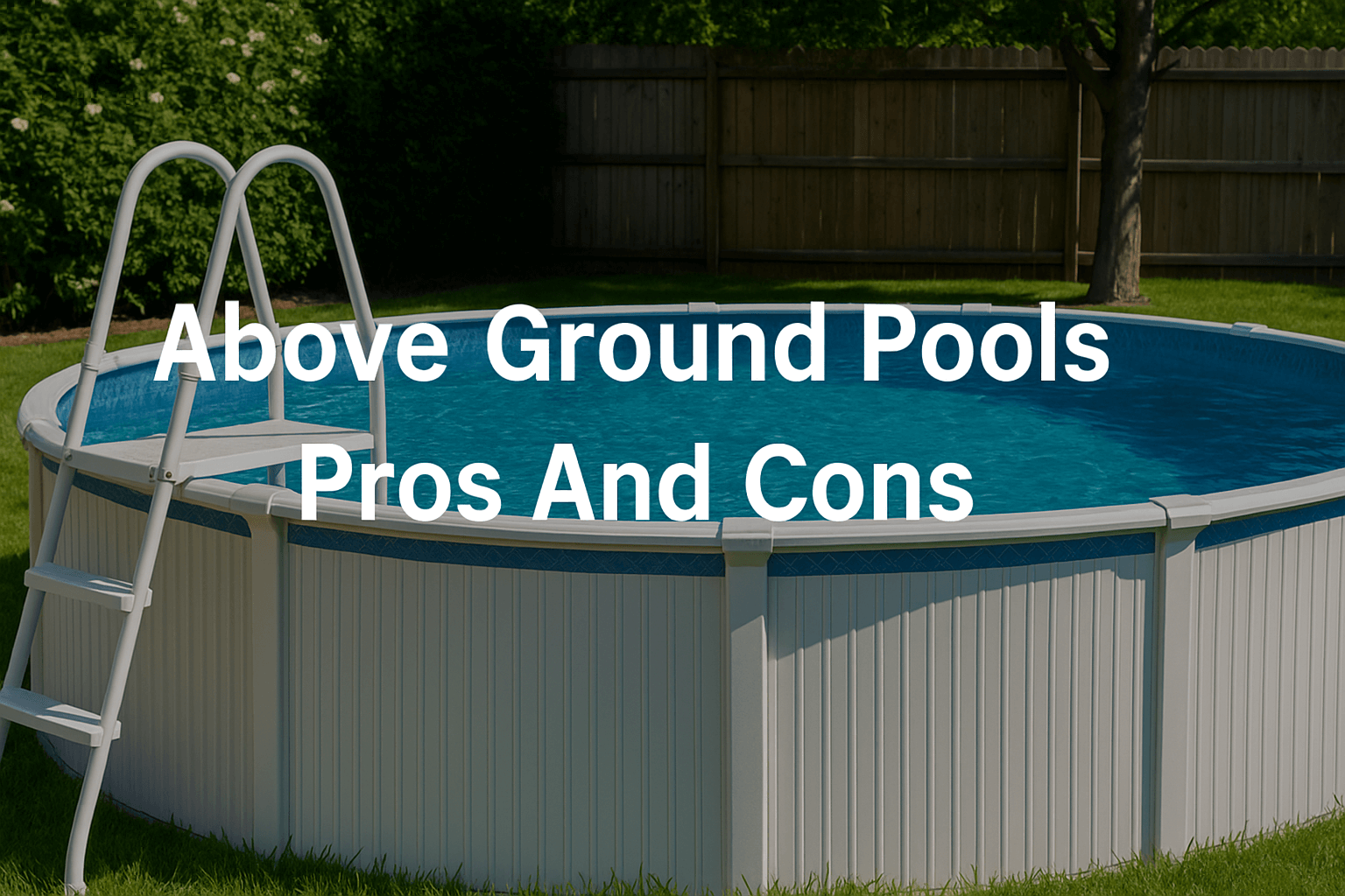 large-swimming-pool-for-adults-in-uk-garden-with-ladder-blue-water-wooden-fence-green-grass-banner-text-above-ground-pools-pros-and-cons