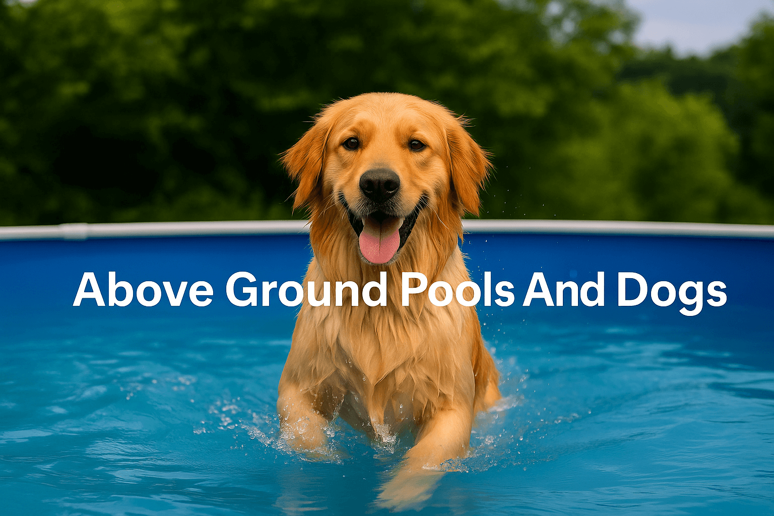 golden-retriever-in-pools-uk-above-ground-pool-splashing-water-on-sunny-day-with-title-text-above-ground-pools-and-dogs-centered