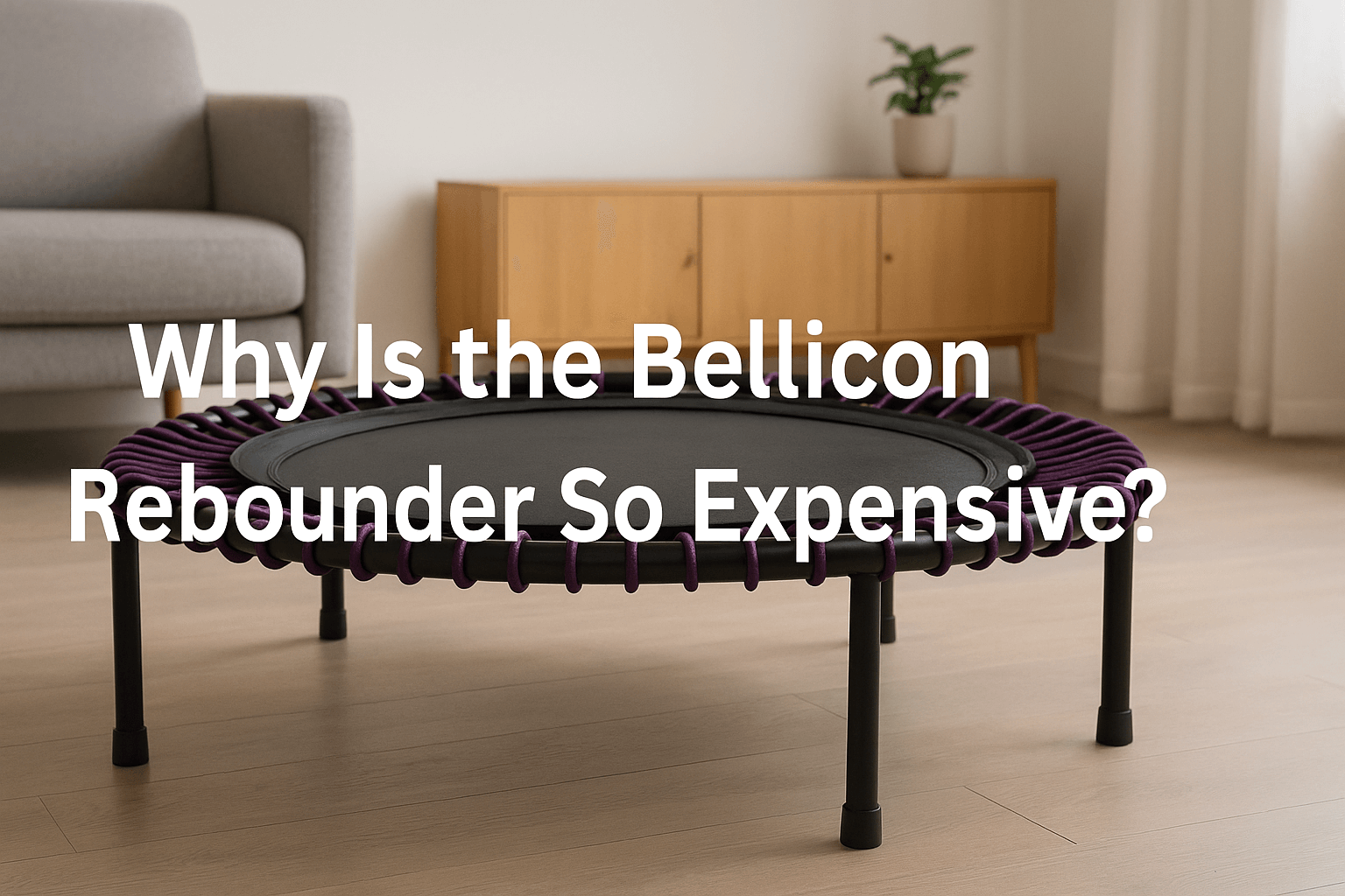 why-is-the-bellicon-rebounder-so-expensive-banner-image-modern-home-gym-setting-mini-trampoline-bungee-cords-purple-design-center-text-clean-wooden-floor-bright-lighting