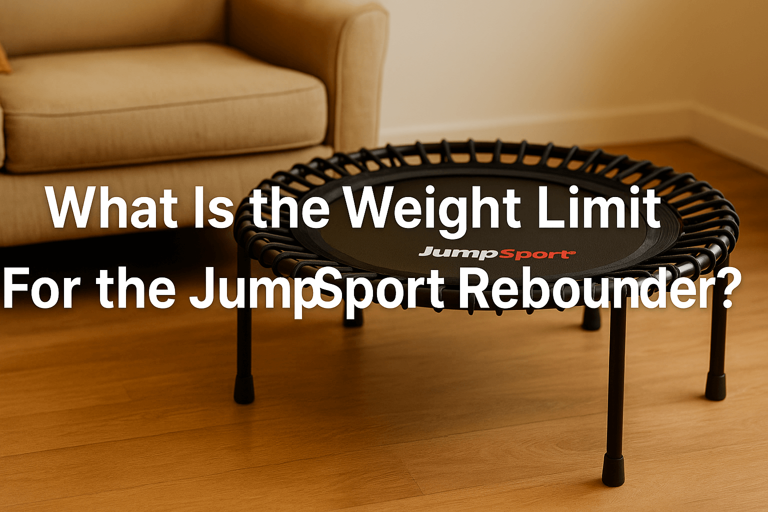 banner-image-for-blog-what-is-the-weight-limit-for-the-jumpsport-rebounder-showing-a-mini-trampoline-in-a-living-room-with-centre-aligned-text