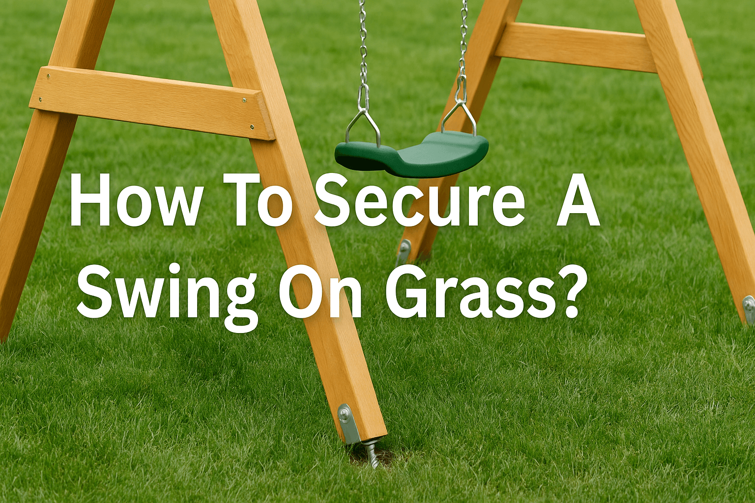 a-photograph-of-a-wooden-a-frame-swing-set-secured-to-green-grass-with-text-how-to-secure-a-swing-on-grass-displayed-in-the-centre