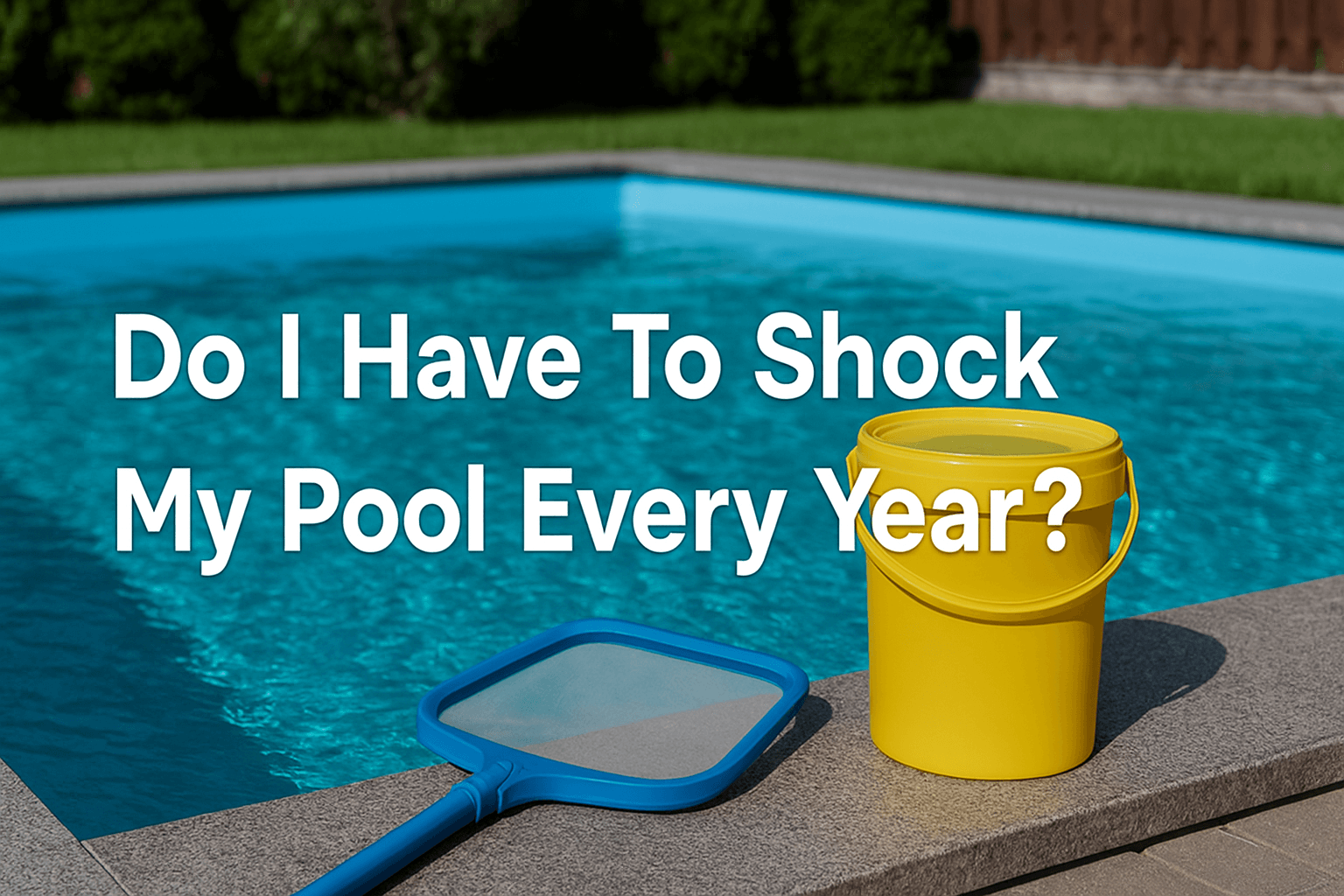 blue-swimming-pool-yellow-shock-container-and-pool-net-on-stone-deck