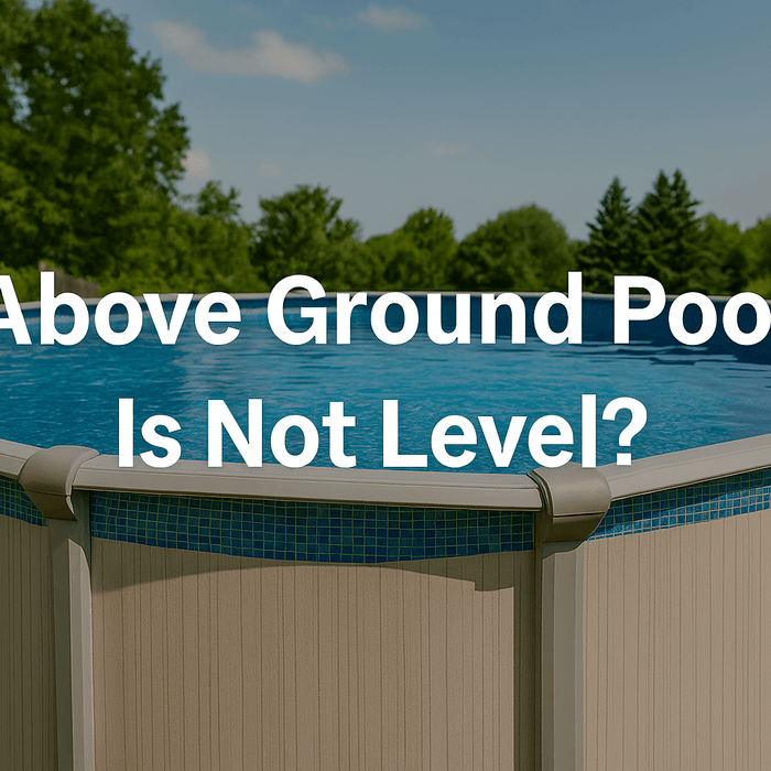 above-ground-pool-with-deck-slightly-tilted-in-backyard-with-clear-blue-sky-and-green-trees