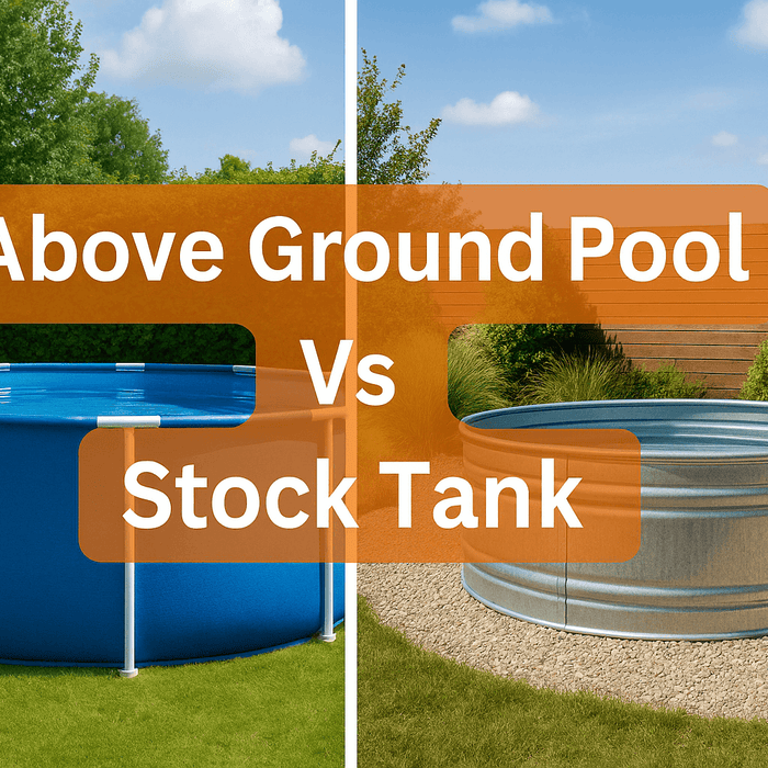 above-ground-swimming-pool-uk-vs-stock-tank-pool-side-by-side-comparison-with-centred-title-text-on-orange-background-in-garden-setting