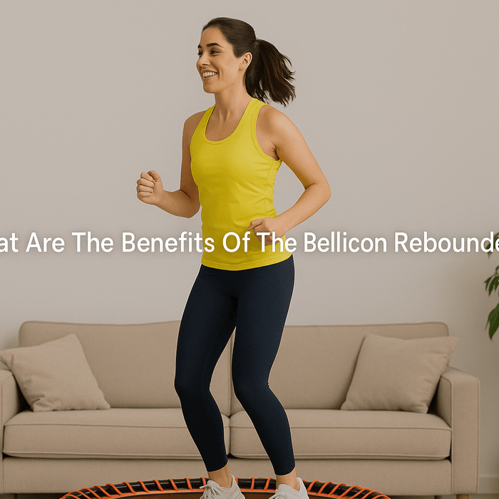 woman-bouncing-on-bellicon-rebounder-in-living-room-with-centered-blog-title-text-what-are-the-benefits-of-the-bellicon-rebounder