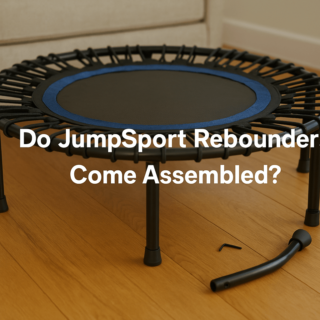 A-banner-image-features-a-JumpSport-rebounder-trampoline-in-a-living-room-partially-assembled-with-frame-legs-and-tools-visible-text-Do-JumpSport-Rebounders-Come-Assembled-centre-aligned