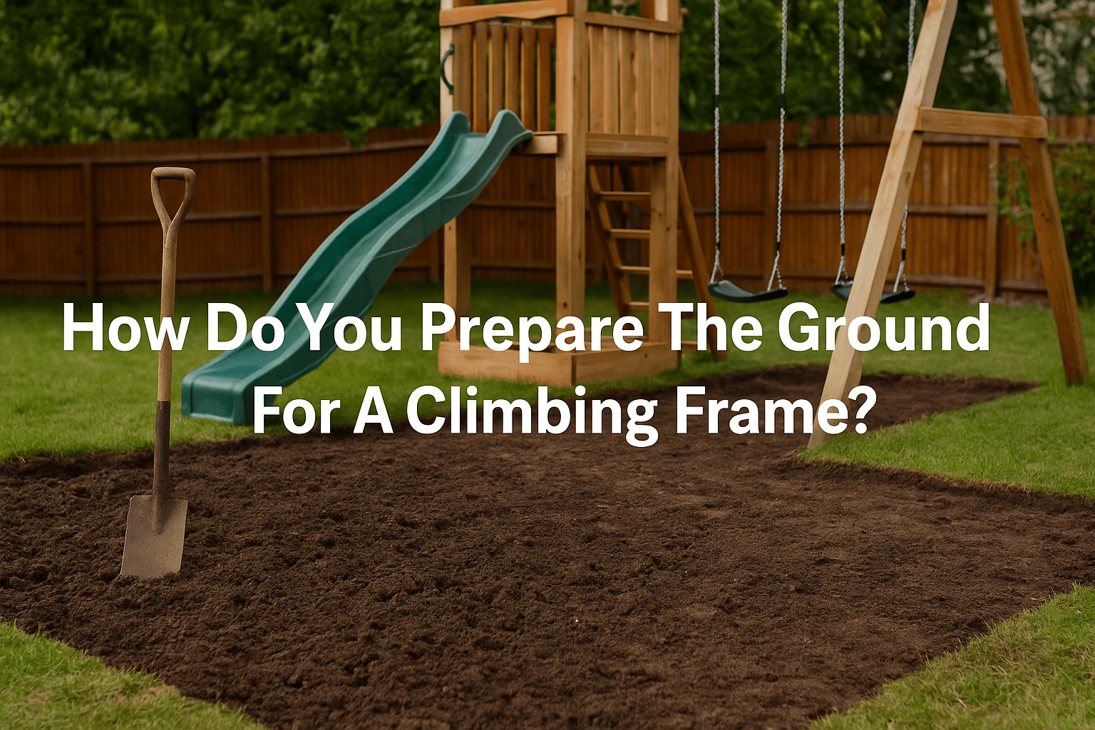 children's-wooden-climbing-frame-being-installed-on-freshly-prepared-soil-with-green-slide-swings-and-spade-in-foreground-under-clear-daylight-in-garden-setting