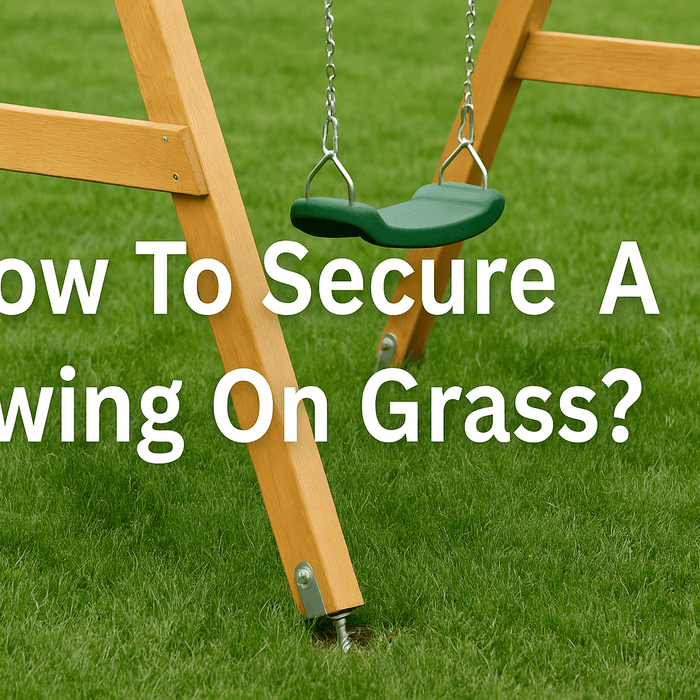 a-photograph-of-a-wooden-a-frame-swing-set-secured-to-green-grass-with-text-how-to-secure-a-swing-on-grass-displayed-in-the-centre