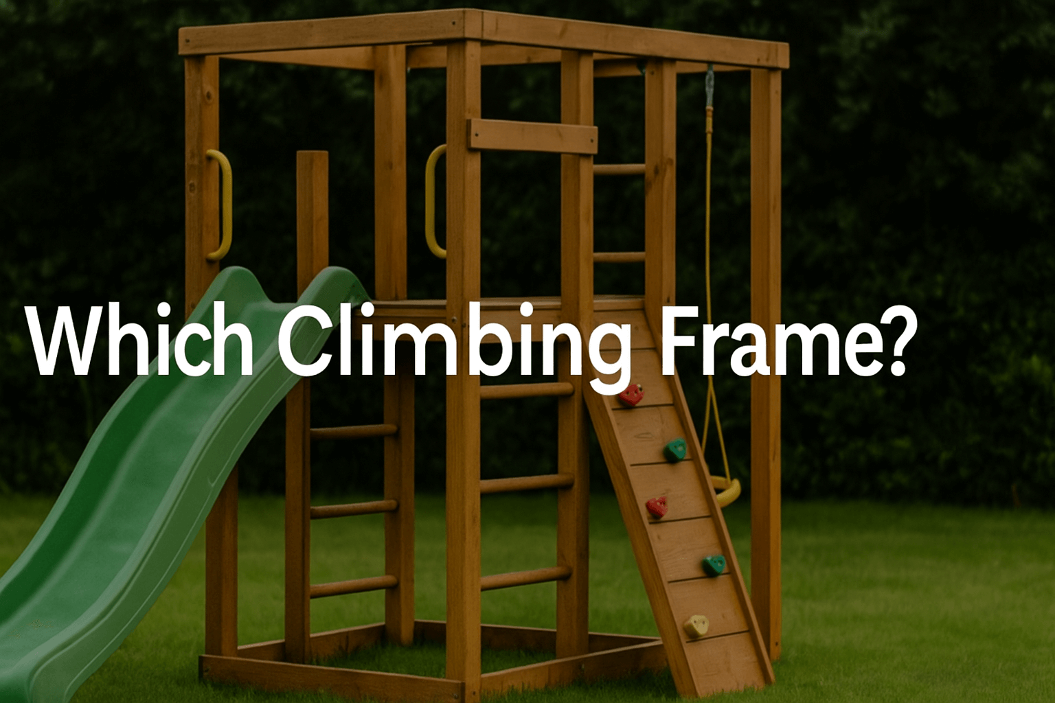 wooden-climbing-frame-in-green-garden-with-slide-and-swing-centred-text-which-climbing-frame