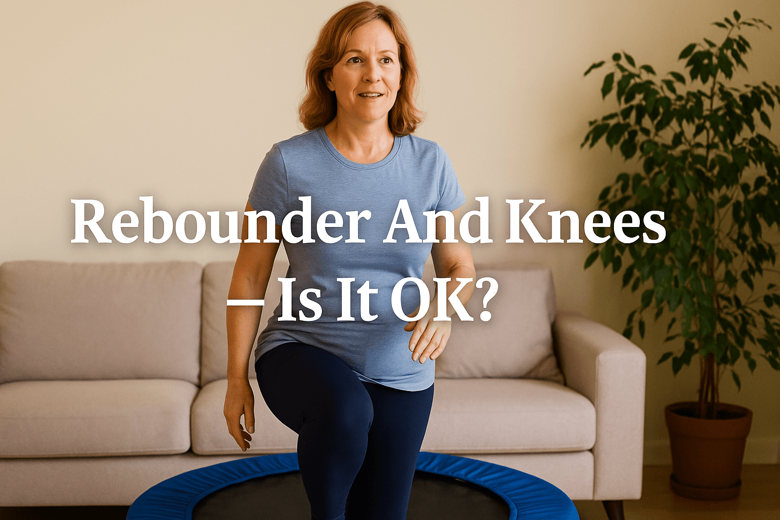 middle-aged-woman-exercising-on-fitness-trampoline-in-living-room-smiling-and-lifting-knee-soft-cushioned-bounce-low-impact-exercise-for-knee-health