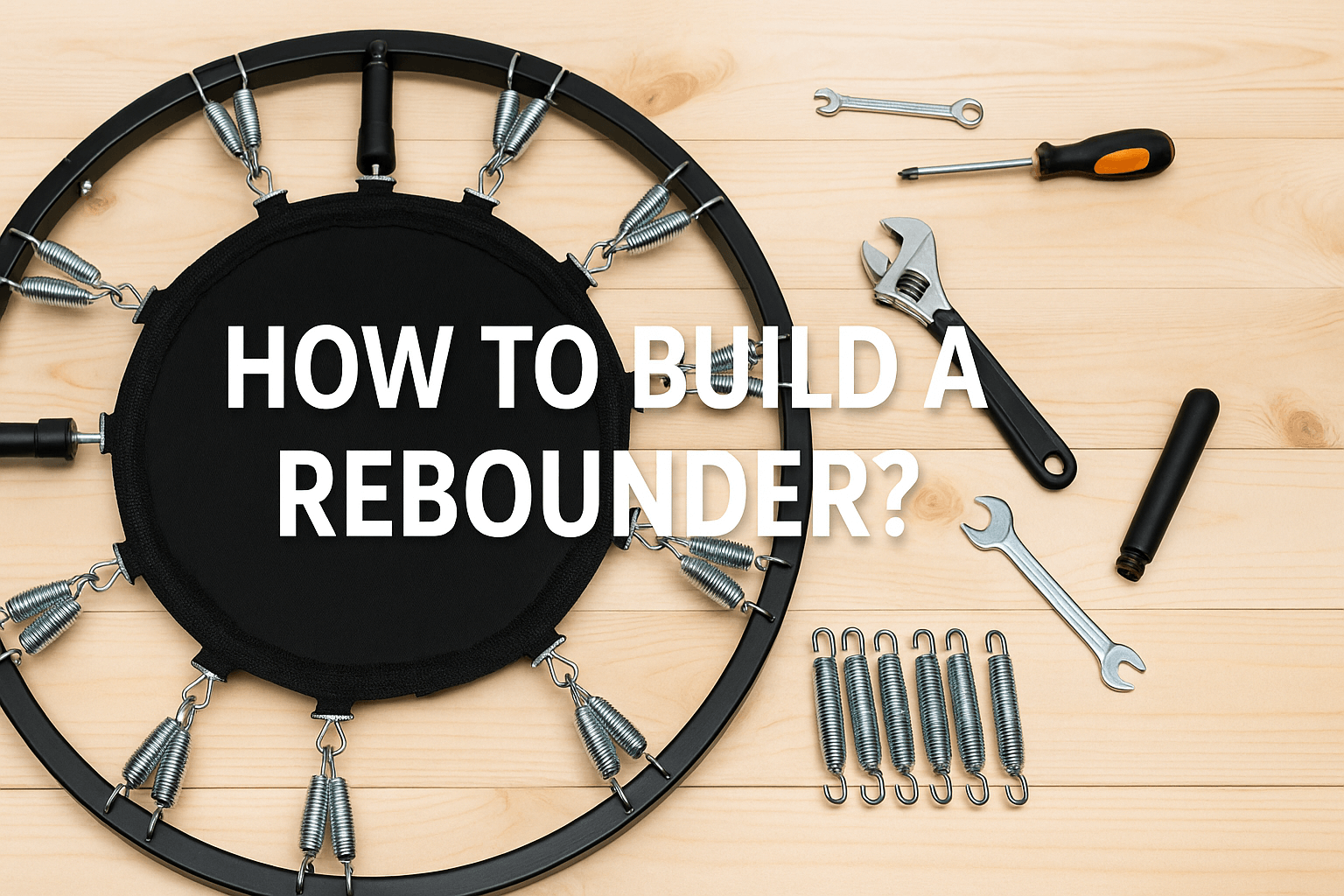 how-to-build-a-rebounder-for-adults-diy-mini-trampoline-assembly-with-springs-tools-and-frame-on-wooden-surface