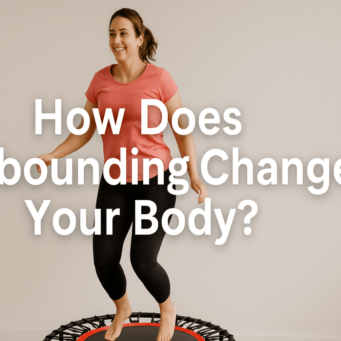 blog-header-image-showing-woman-smiling-bouncing-on-mini-trampoline-indoor-workout-how-does-rebounding-change-your-body-title-text-centre-align