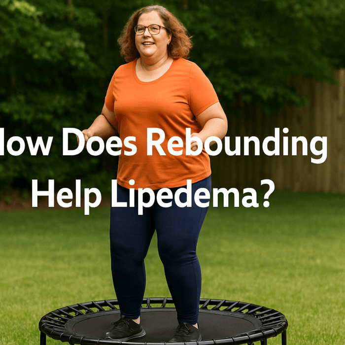 woman-with-lipedema-smiling-and-bouncing-on-mini-trampoline-in-backyard-wearing-orange-shirt-navy-leggings-and-black-shoes-text-how-does-rebounding-help-lipedema-centered