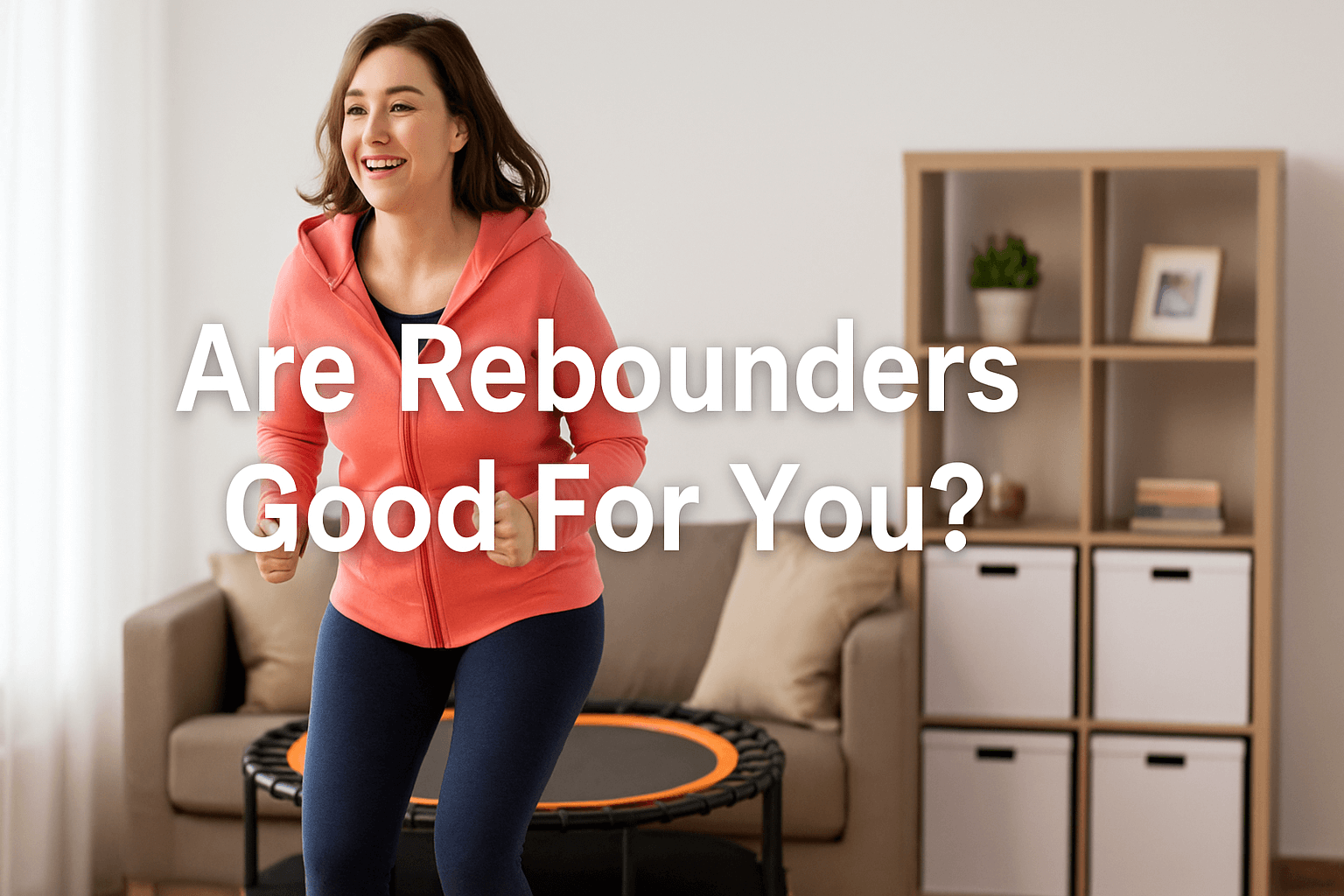 woman-smiling-bouncing-on-rebounder-trampoline-in-living-room-wearing-pink-hoodie-showing-rebounder-trampoline-benefits-for-fitness-heart-health-joint-support-and-stress-relief