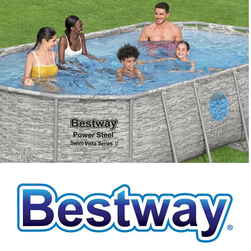 Bestway Pool with firends playing and Logo