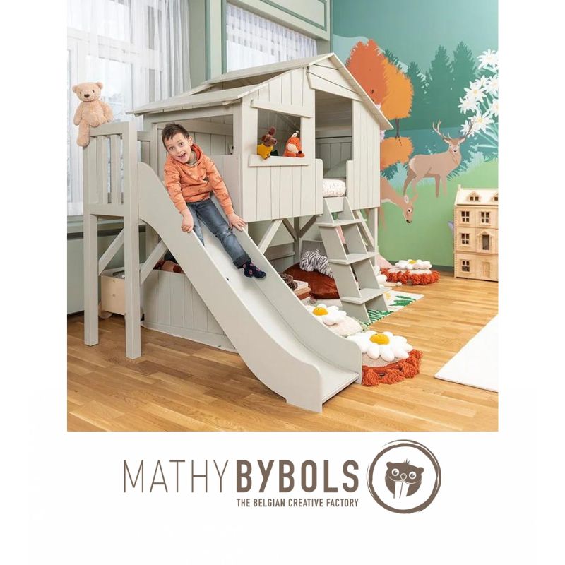 Mathy By Bols Logo and Image of Treehouse Bed with Slide