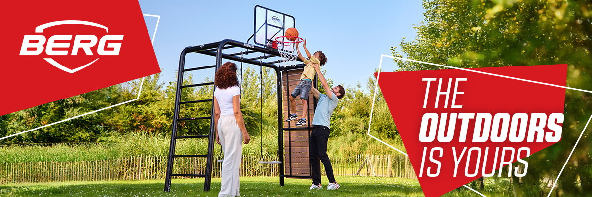BERG logo with family playing in the garden
