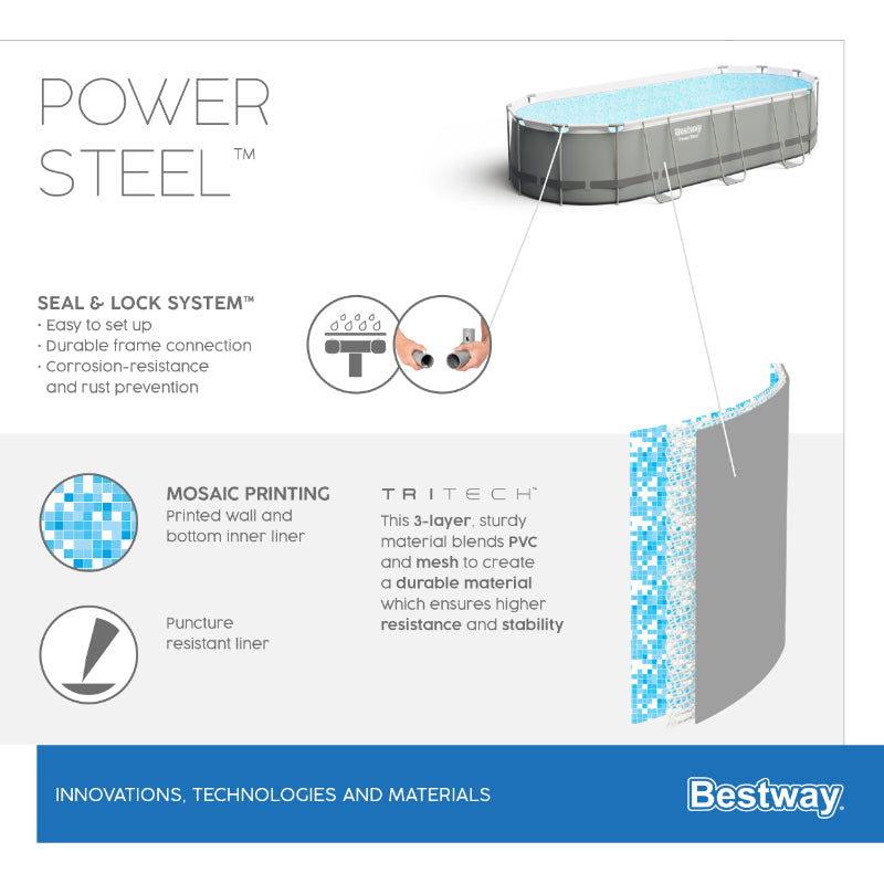 Bestway Power Steel 18' x 9' x 48"/5.49m x 2.74m x 1.22m Oval Pool Set thickness info