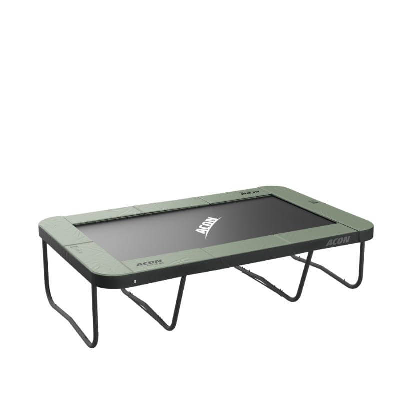 ACON-13-HD-Trampoline-angled-view-with-black-frame-and-green-padding