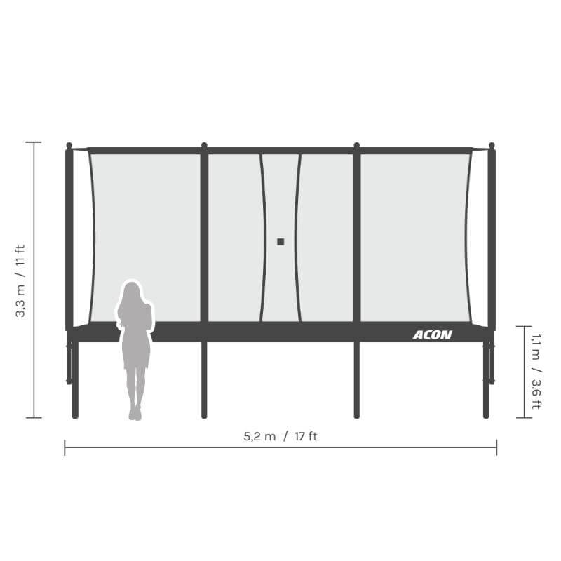 ACON-16-HD-Pro-Trampoline-side-dimensions-diagram-with-enclosure