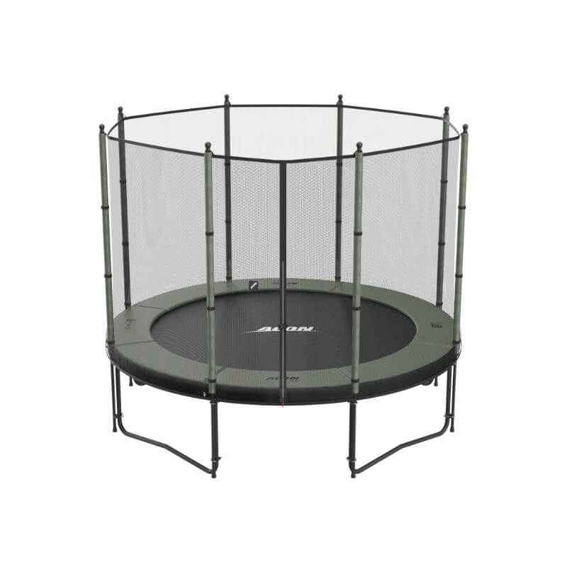 ACON-Air-10ft-Round-Trampoline-with-standard-safety-enclosure-and-green-padding