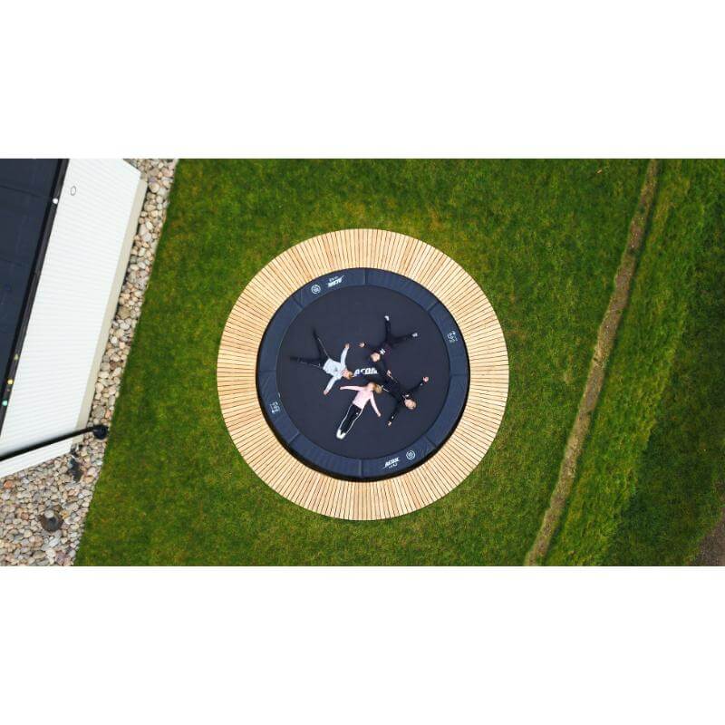 ACON-Air-14ft-Round-Trampoline-overhead-view-with-wooden-surround
