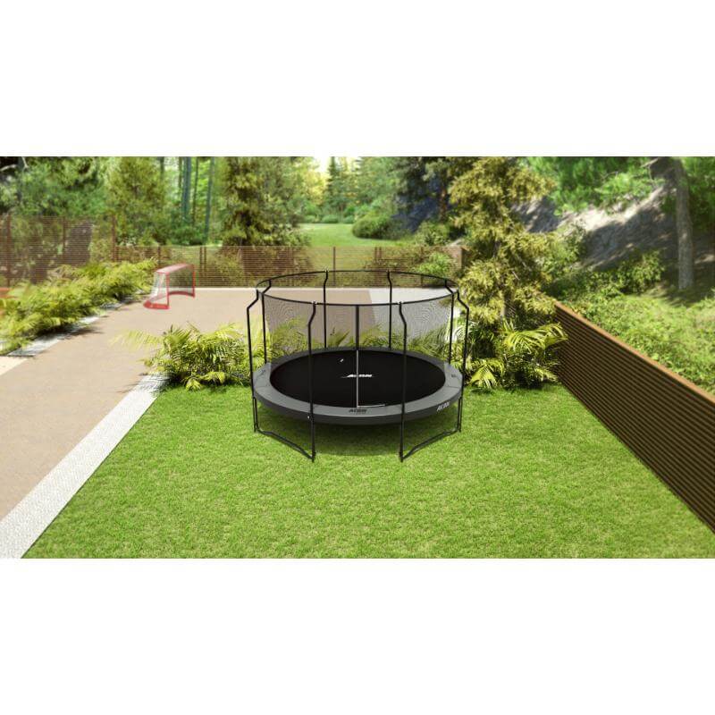 ACON-Air-14ft-Round-Trampoline-with-enclosure-on-landscaped-lawn