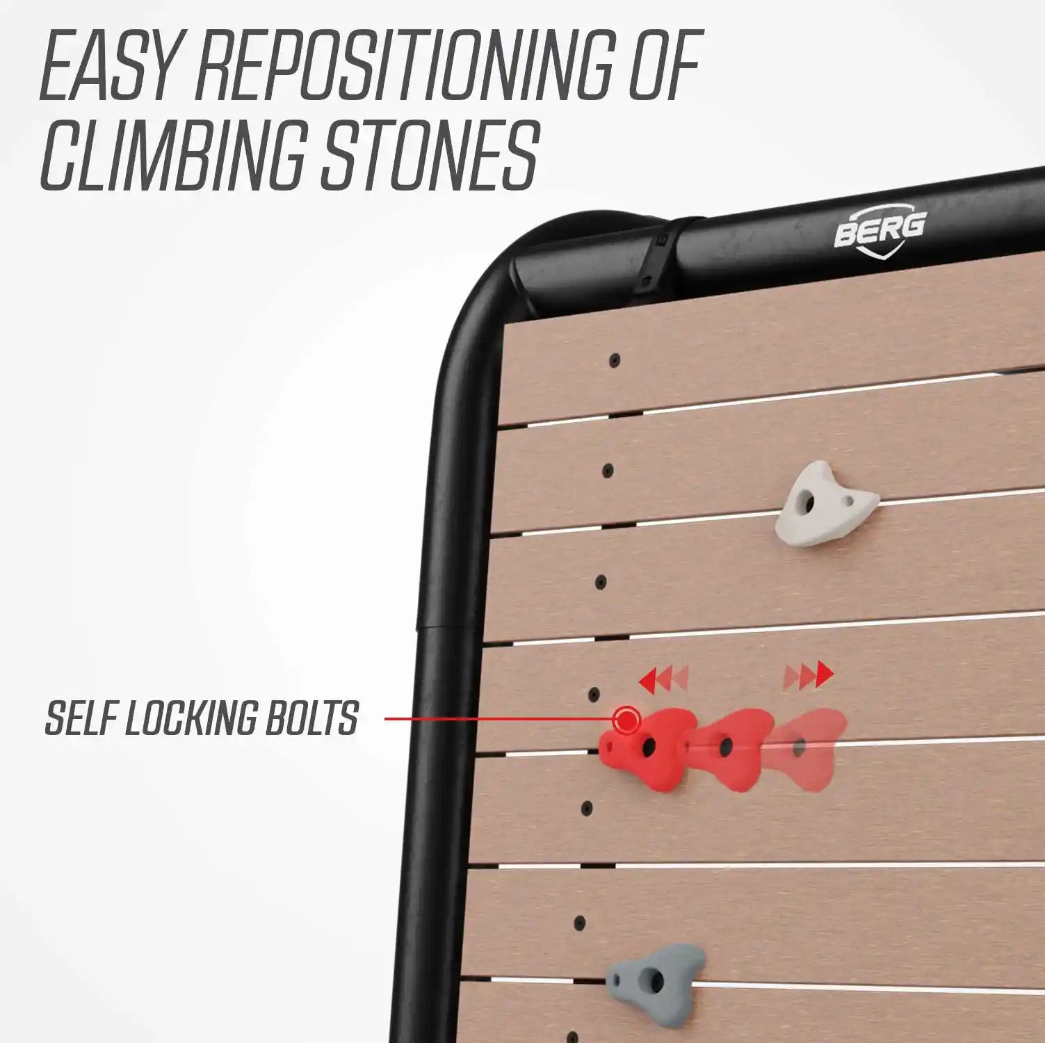BERG Playbase Climbing Wall holds information for easy repositioning