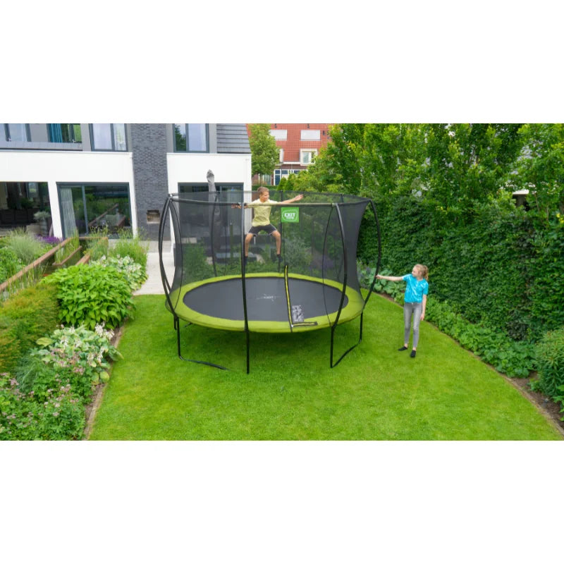 EXIT_Toys_Silhouette__Above_Ground_Trampoline_12ft_green_kids_playing