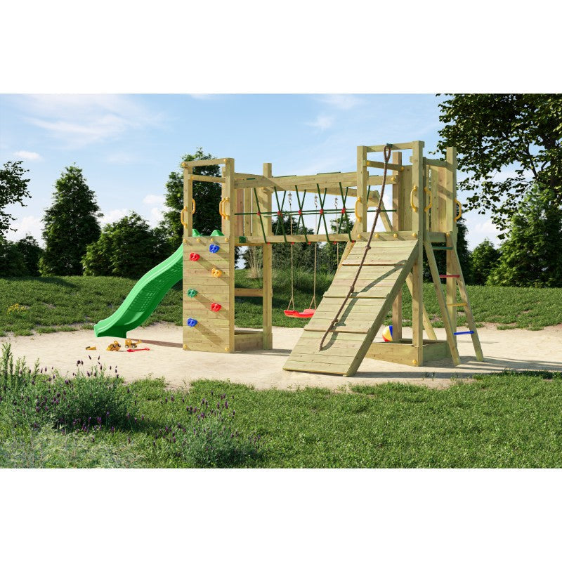 Shire Maxi Fun play equipment with climbing wall, bridge & towers ...