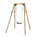 angled-hero-shot-of-a-sturdy-wooden-single-swing-set-with-green-plastic-seat-on-white-background