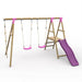 angled-view-of-pink-wooden-swing-set-with-two-swings-slide-and-platform