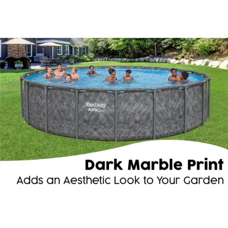 bestway-apx-365-round-pool-with-dark-marble-print-finish-in-garden