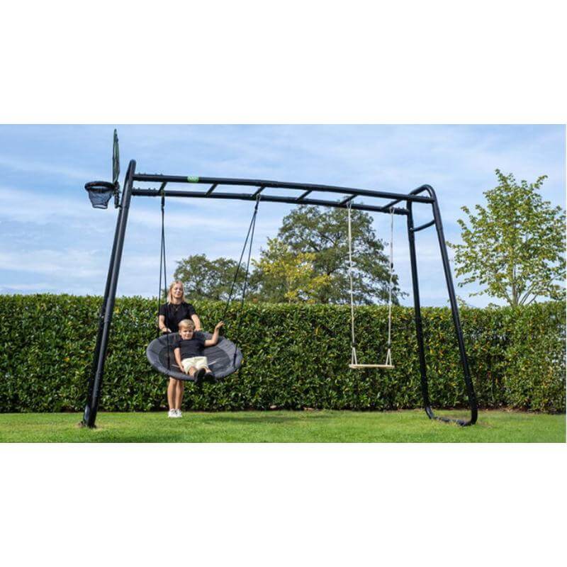 child-and-adult-using-exit-getset-monkeybar-with-basket-swing-and-trapeze-in-garden