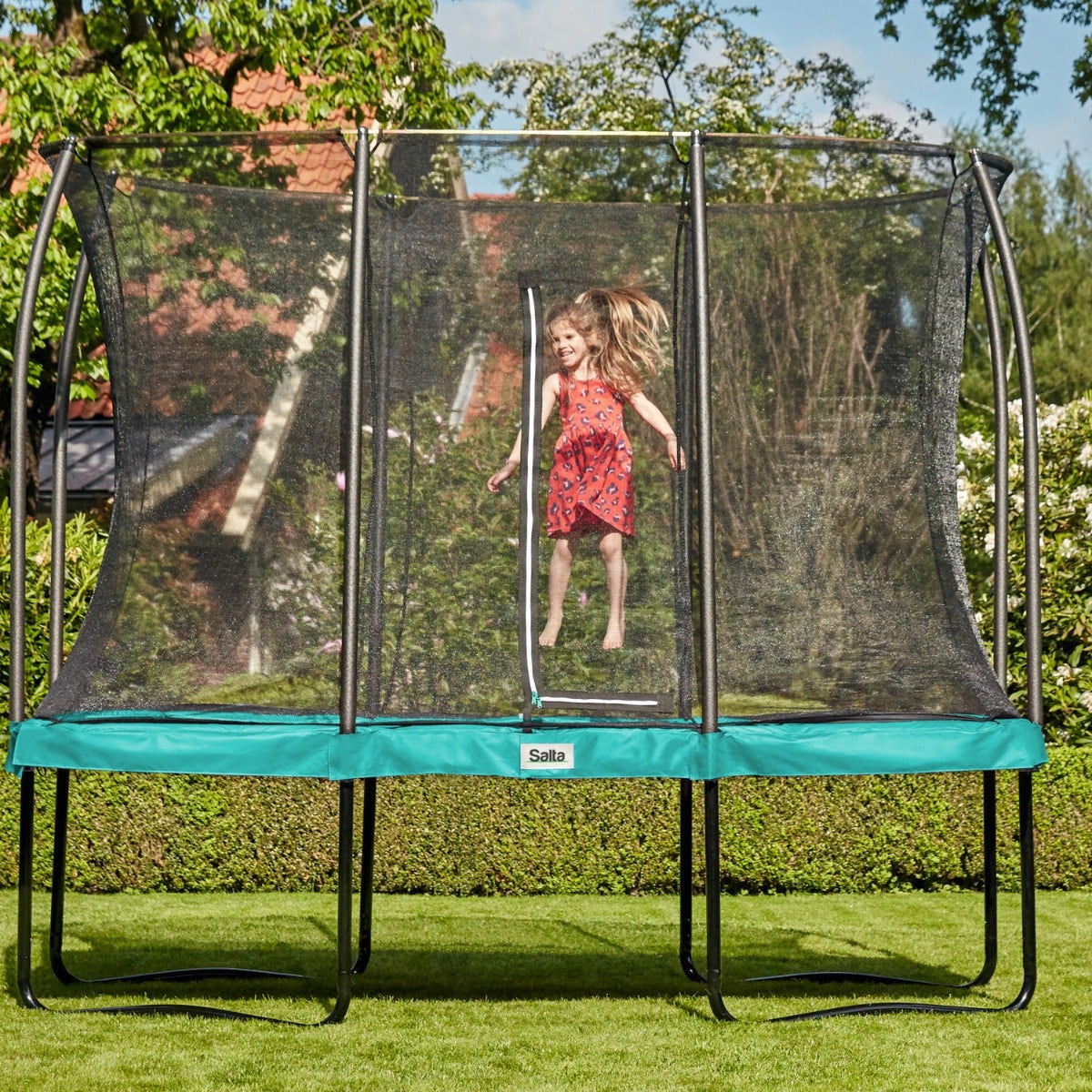 7ft x 5ft Salta Green Rectangular Comfort Edition Trampoline with Enclosure