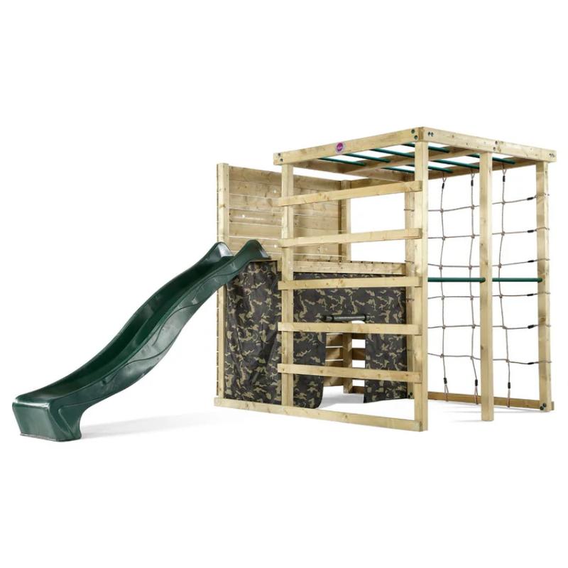 child-sliding-down-wooden-climbing-cube-slide-in-back-garden