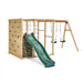 child-swinging-through-the-air-on-plum-wooden-swing-set-with-trees-in-background
