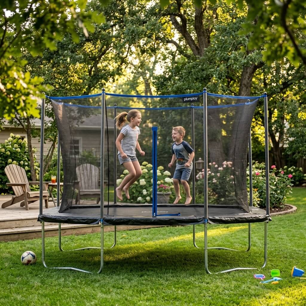 children-jumping-on-rectangular-garden-trampoline-with-safety-enclosure
