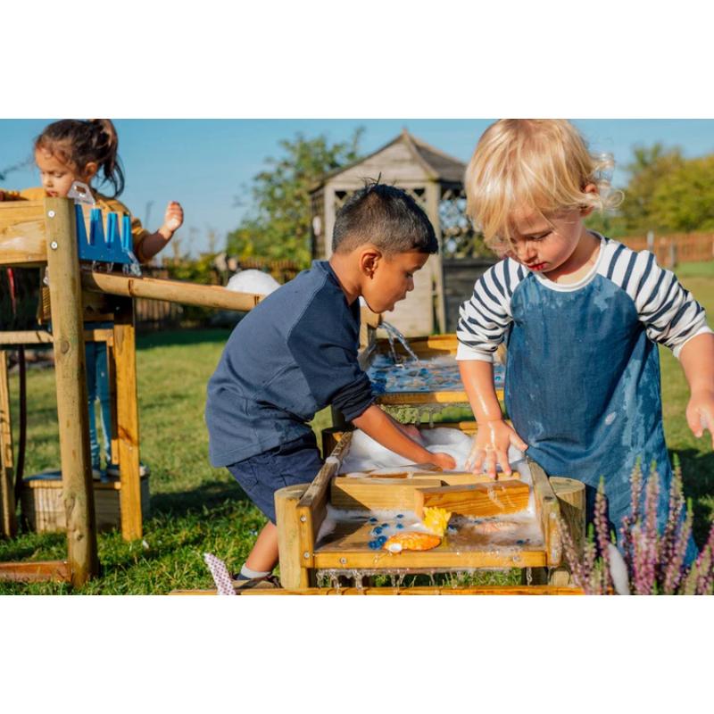 children-playing-with-foam-and-water-at-a-multi-level-wooden-water-run