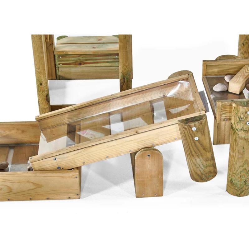 close-up-of-clear-sloped-water-run-channel-with-wooden-frame-and-support-leg