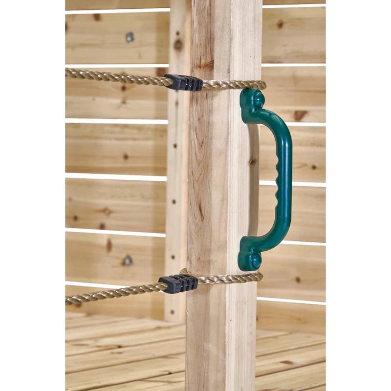 close-up-of-green-handle-on-wooden-climbing-cube-platform