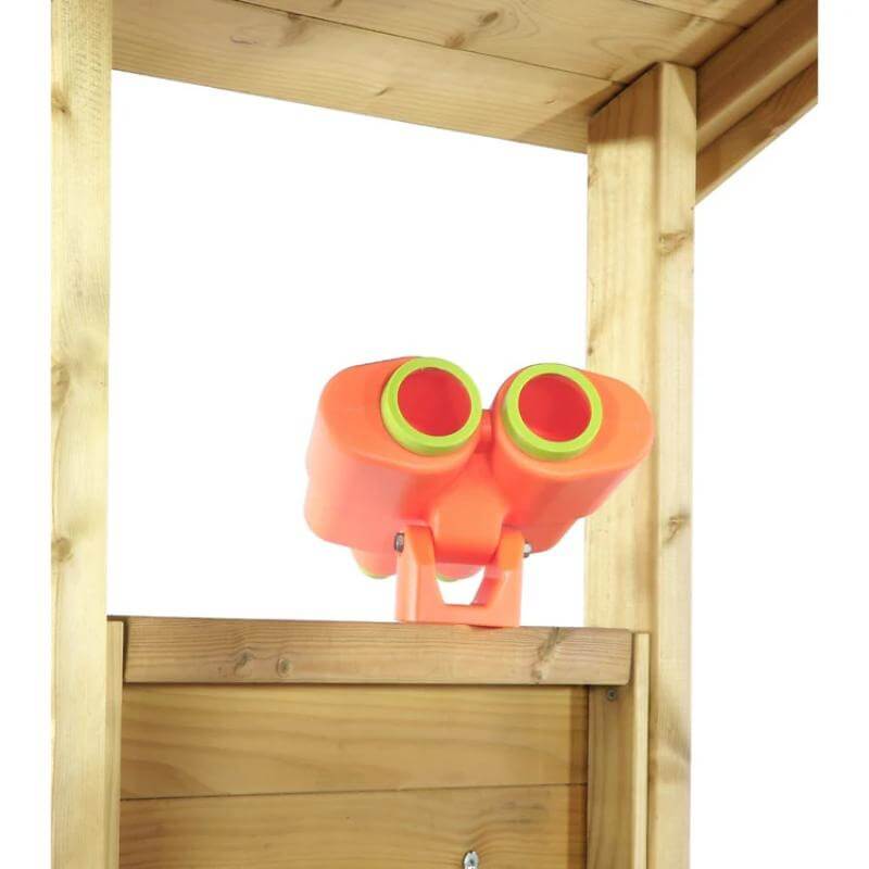 close-up-of-pastel-binoculars-mounted-on-wooden-lookout-tower