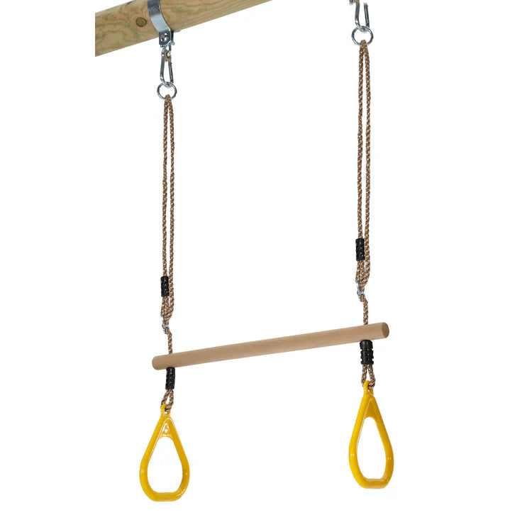 close-up-of-wooden-trapeze-bar-accessory-with-yellow-plastic-rings-and-adjustable-ropes-on-white-background