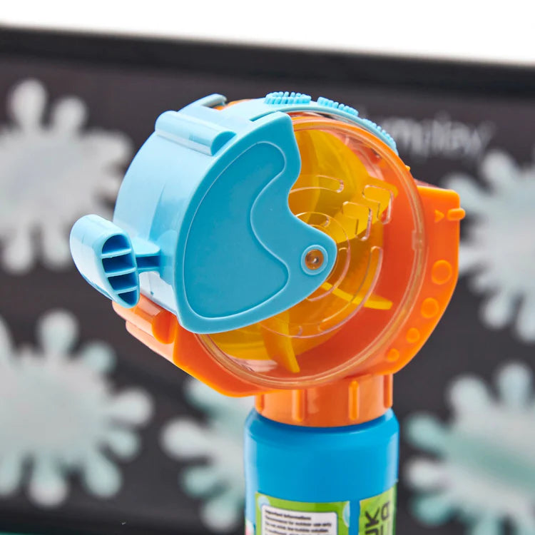 close-up-view-of-water-flowing-from-a-blue-plastic-spout-into-the-main-basin-of-the-splash-station