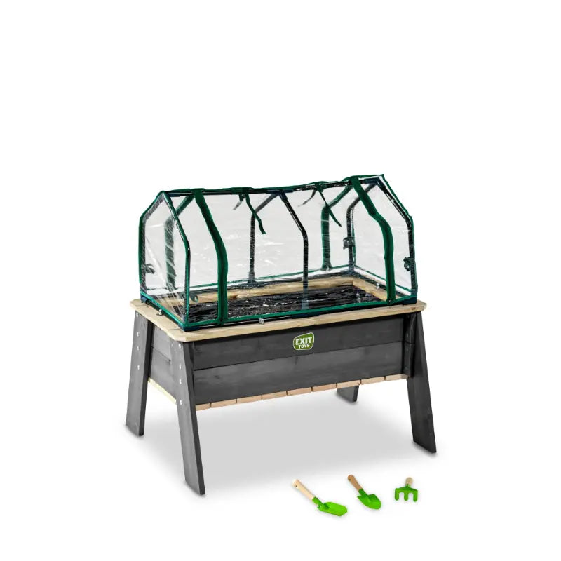 full-product-view-of-exit-aksent-large-planter-table-with-greenhouse-and-tools-on-white-background