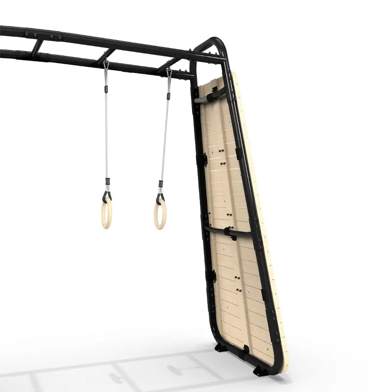 exit-getset-monkeybar-MB220-black-version-steel-frame-corner-connection-with-gym-rings-and-climbing-wall