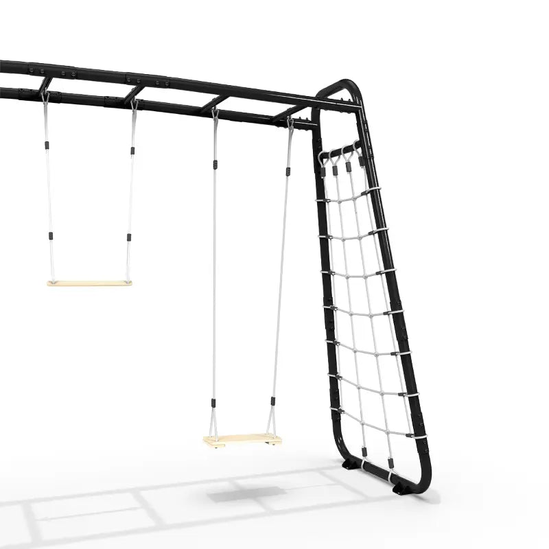 exit-getset-monkeybar-MB310-black-version-steel-frame-detail-with-net-swing-trapeze