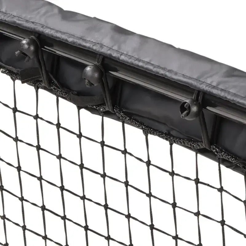 Close up shot of EXIT Kickback football rebounder net and cord attachment detail.