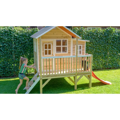 exit-loft-350-wooden-playhouse-children-in-garden-front-view