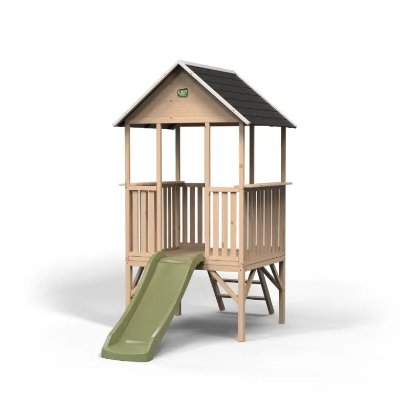 full-product-view-of-exit-panorama-wooden-playhouse-with-slide-on-white-background